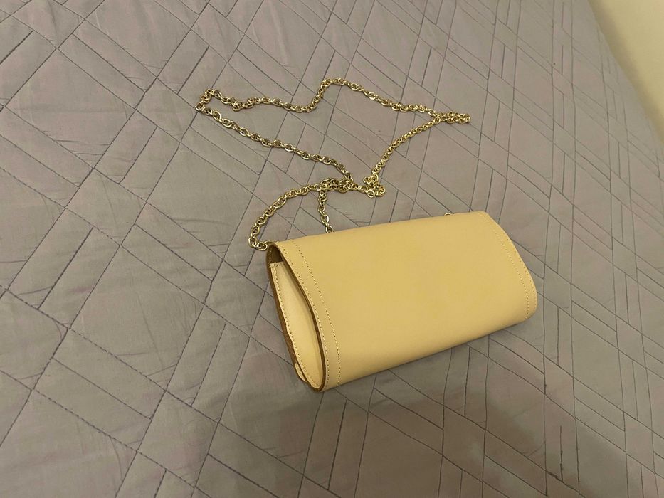 Torebka Batycki Oryginalna Skórzana Beżowa Złoty Łańcuch