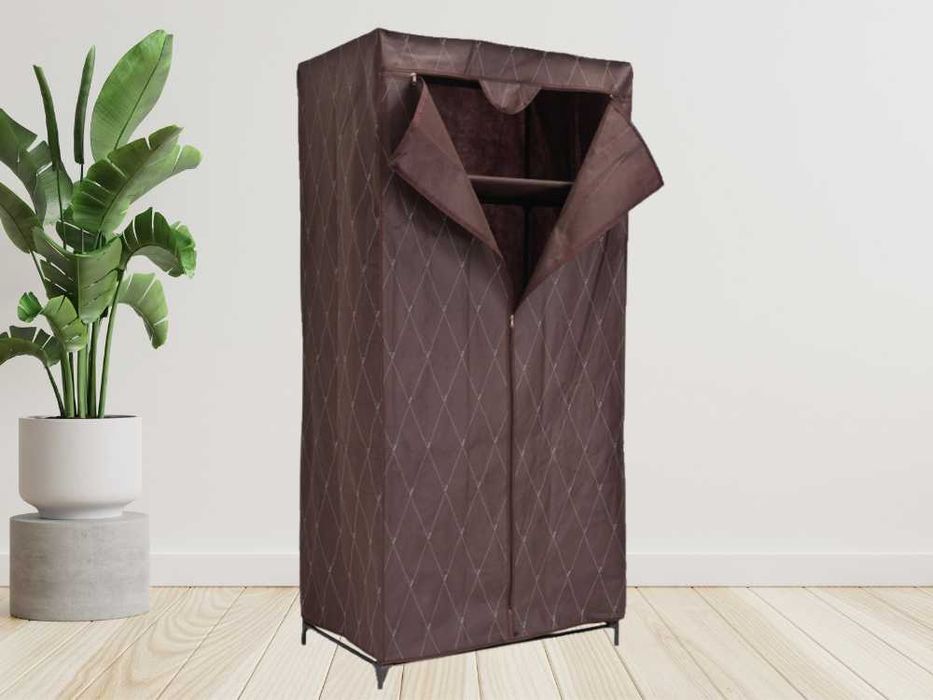 Wieszak Szafa Garderoba Materiałowa Tekstylna Półka Wieszak Brązowy