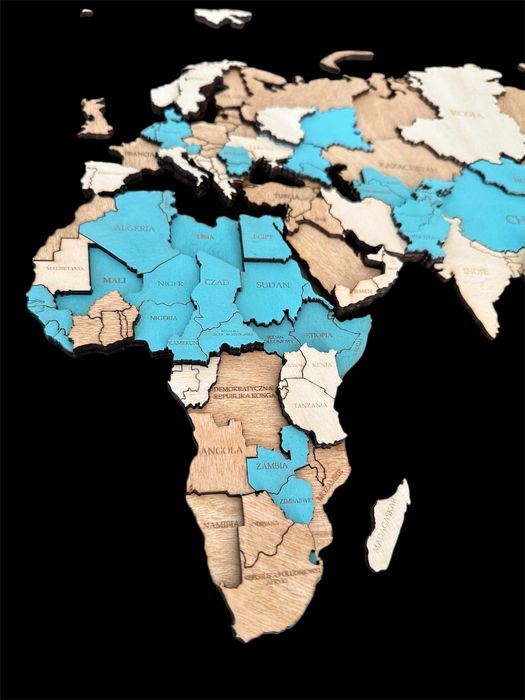 Drewniana Mapa Świata 3D 105x63cm pomysł na prezent , 3 kolory