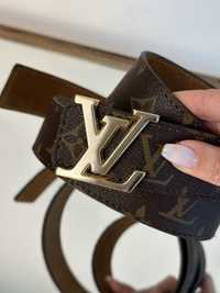 Skórzany pasek Louis Vuitton monogram brązowy złota klamra skóra