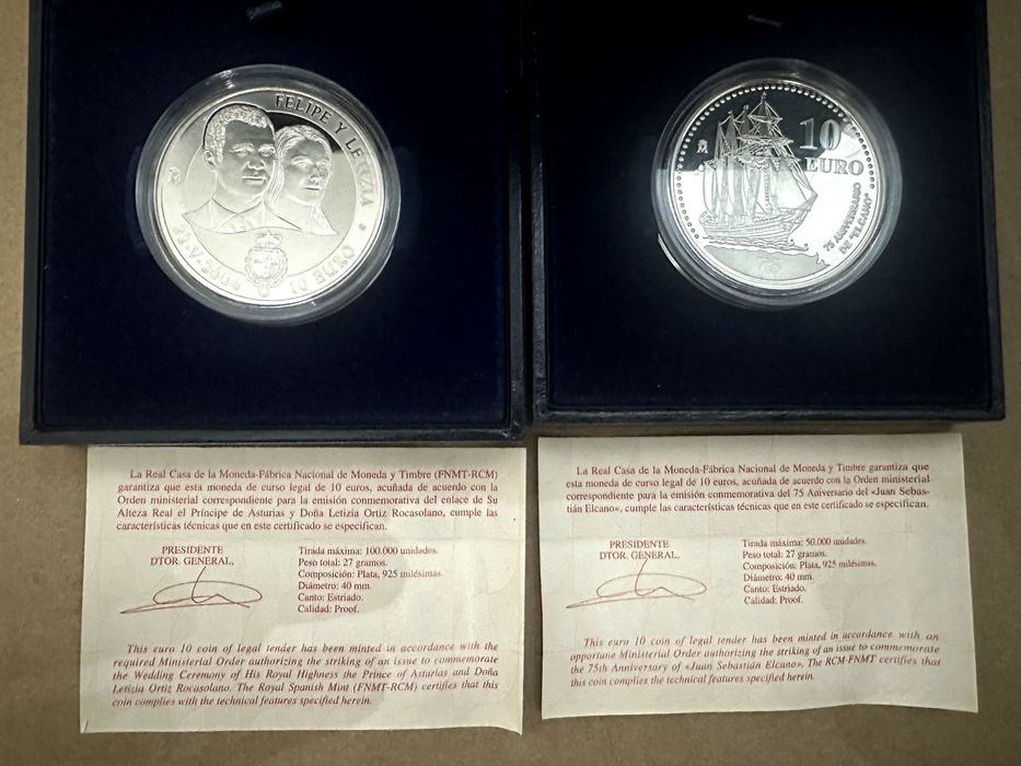 2 moedas 10 Euro Espanha Prata Proof