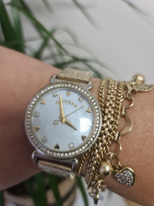 Morgan zegarek damski cyrkonie złoty masa perłowa