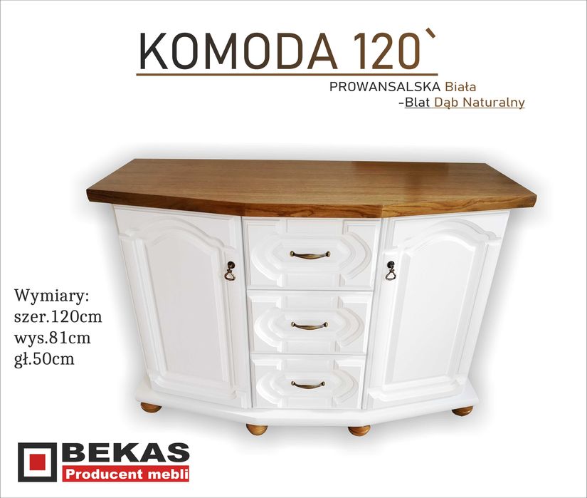 Prześliczna KOMODA 180` Biała ECRU Dąb Naturalny Bekas Producent