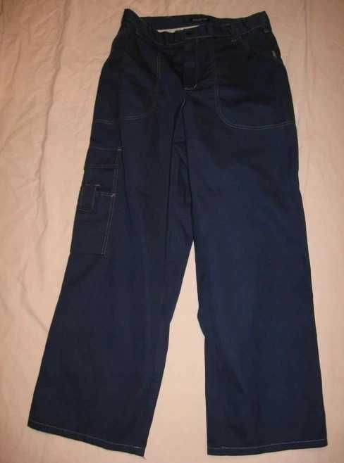 Spodnie robocze bojówki małe Hejco 40 granatowe kieszenie pas 72-74cm