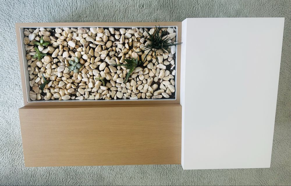 Mesa de Centro Lacado a Branco e Madeira C120*L70*A35