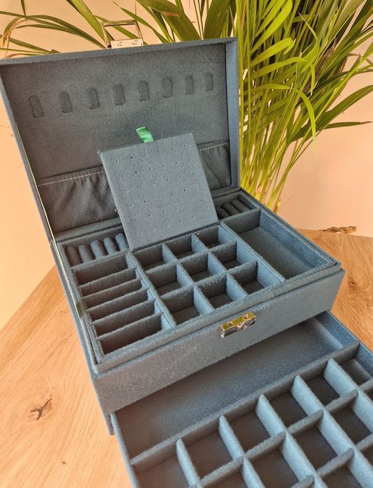 Szmaragdowy luksusowy kuferek na biżuterię z kluczykiem nowy duży XXL