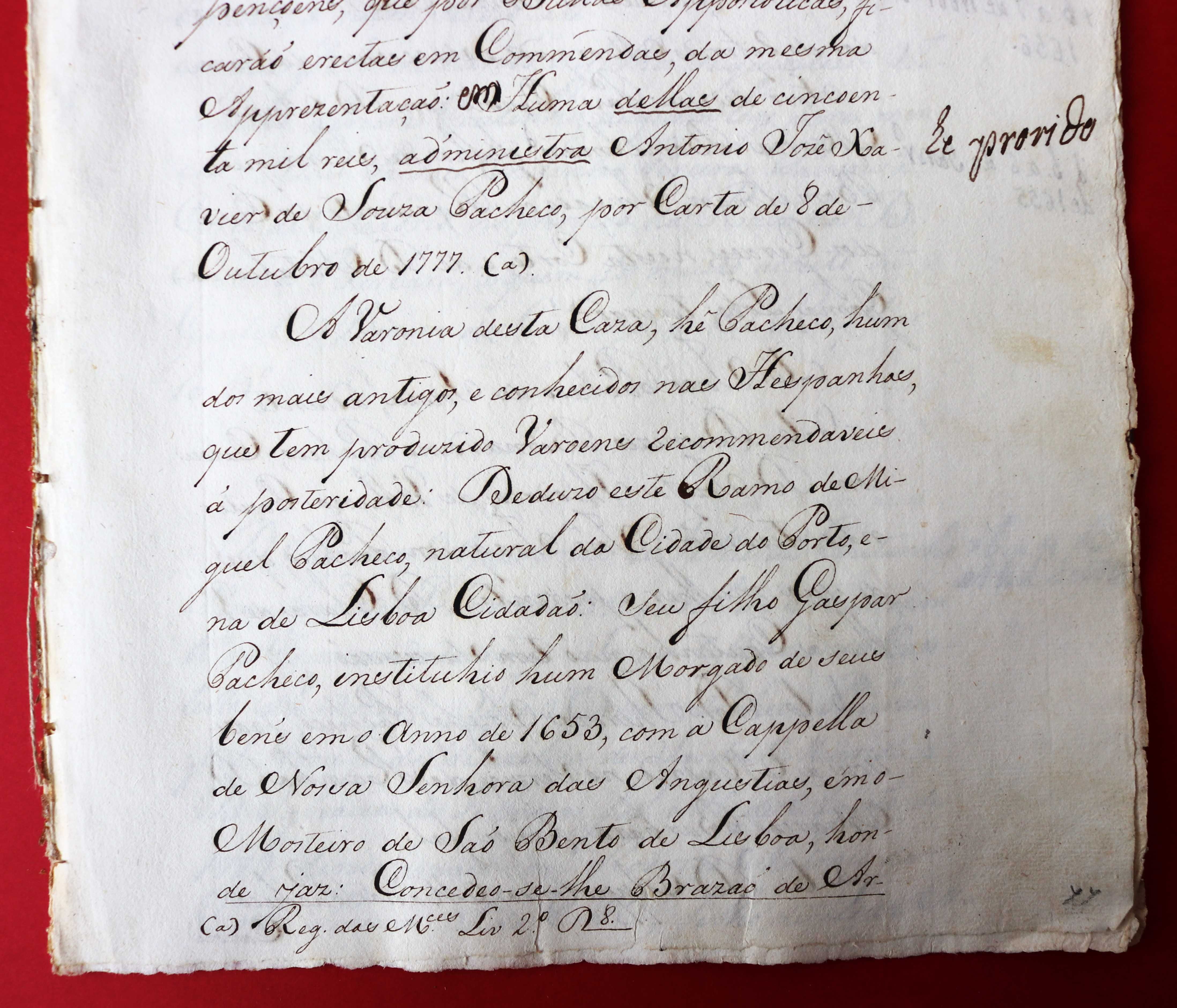 Comendadores de Moreiras Chaves 1777 da Casa de Bragança