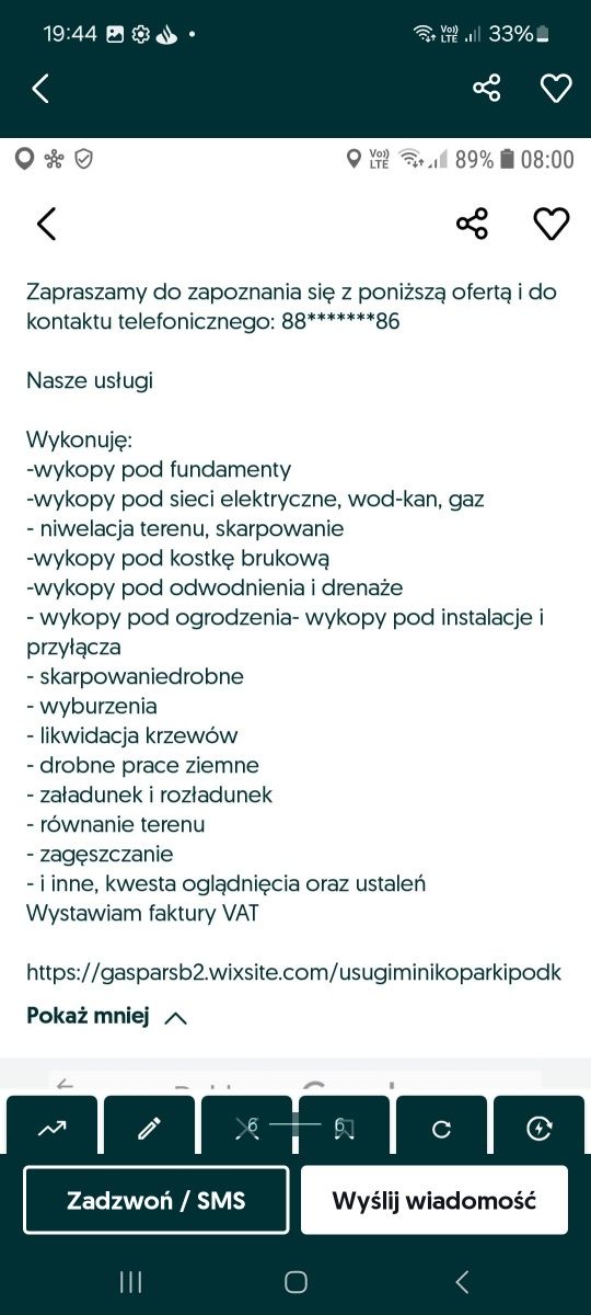 Usługi minikoparką - wywrotka