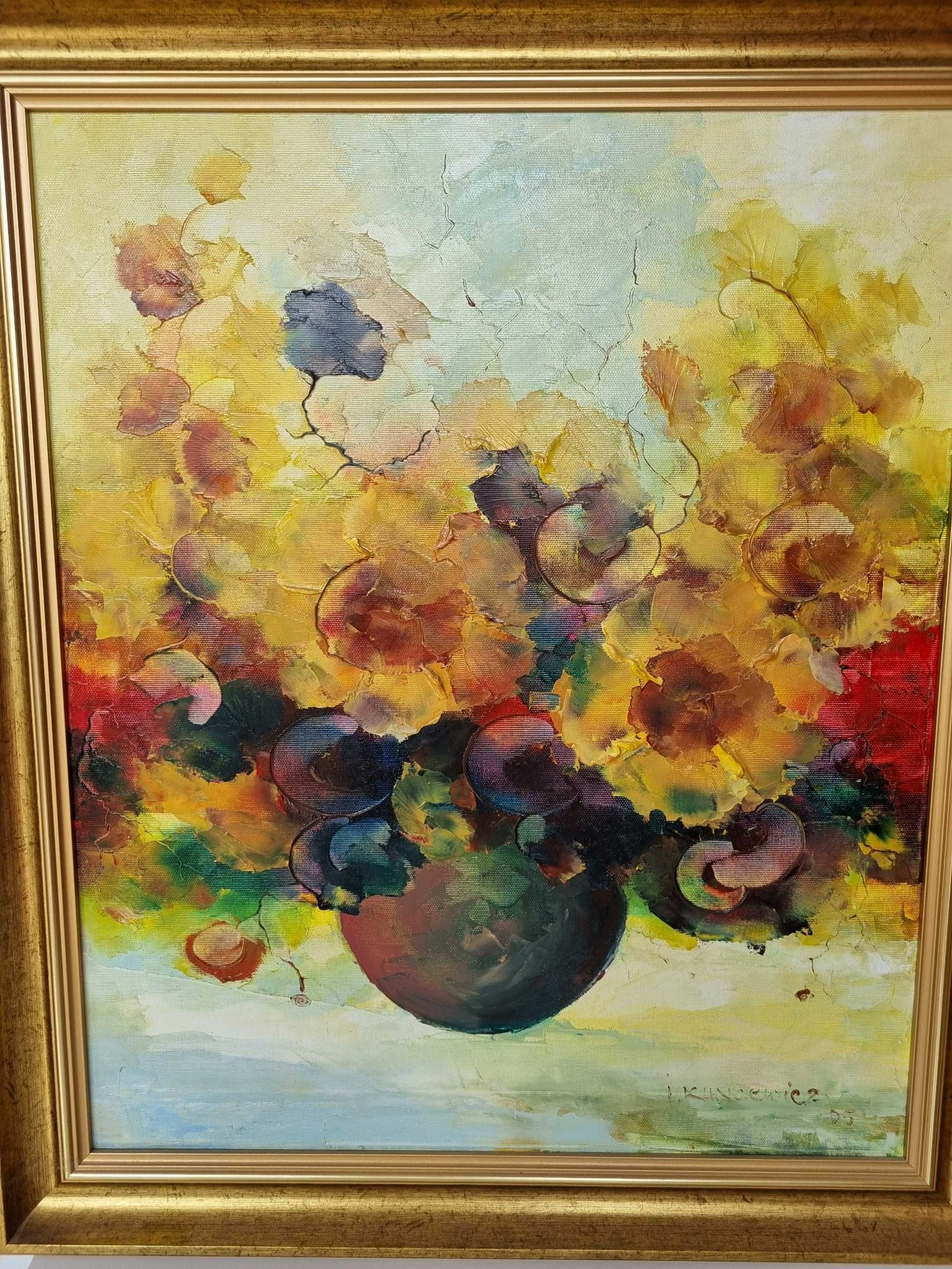 Obraz Irena Kuncewicz olej kwiaty w wazonie 60x50