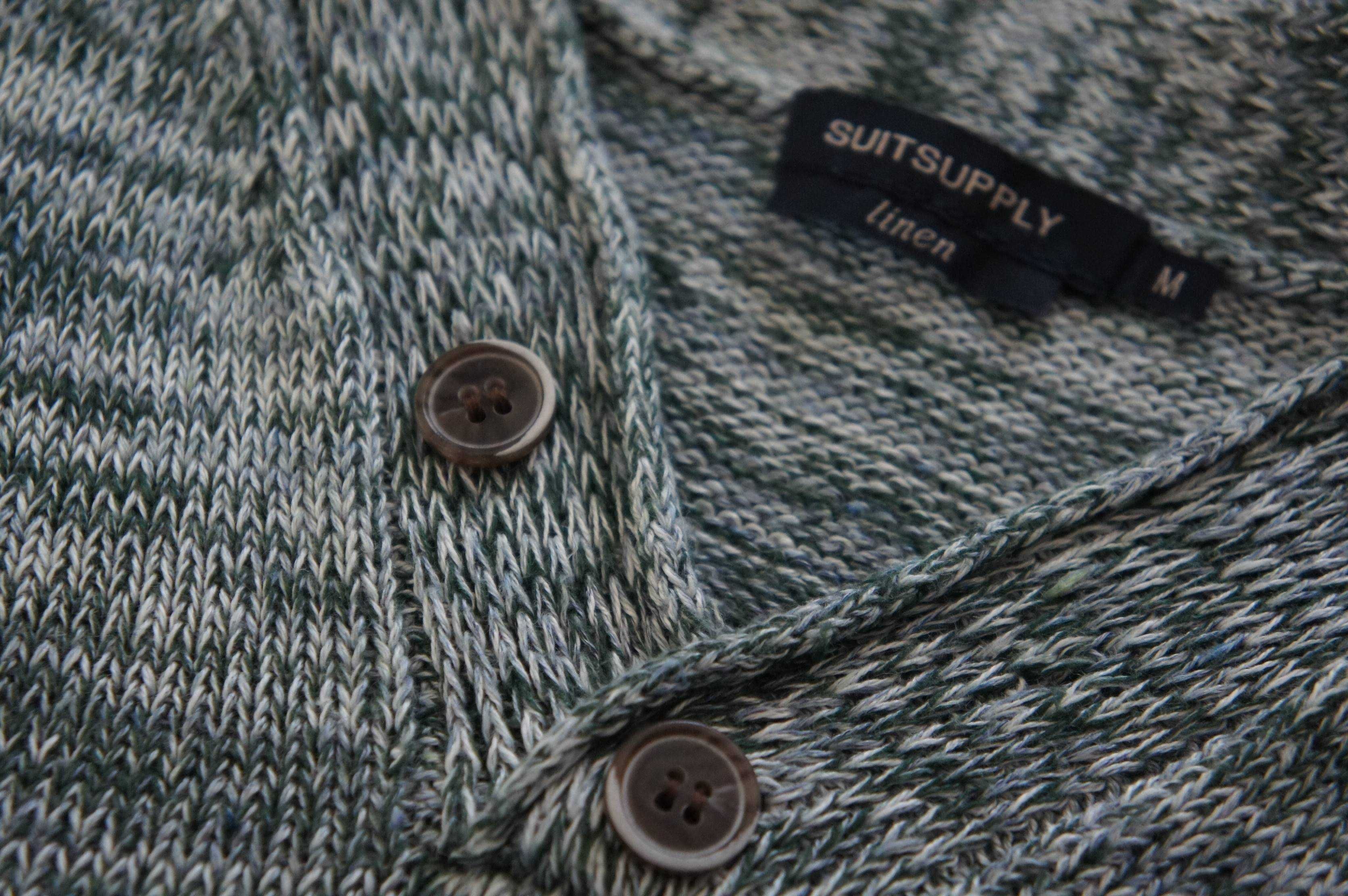 Suitsupply bluza sweter r. M Len Linen 98% v neck zielony biały