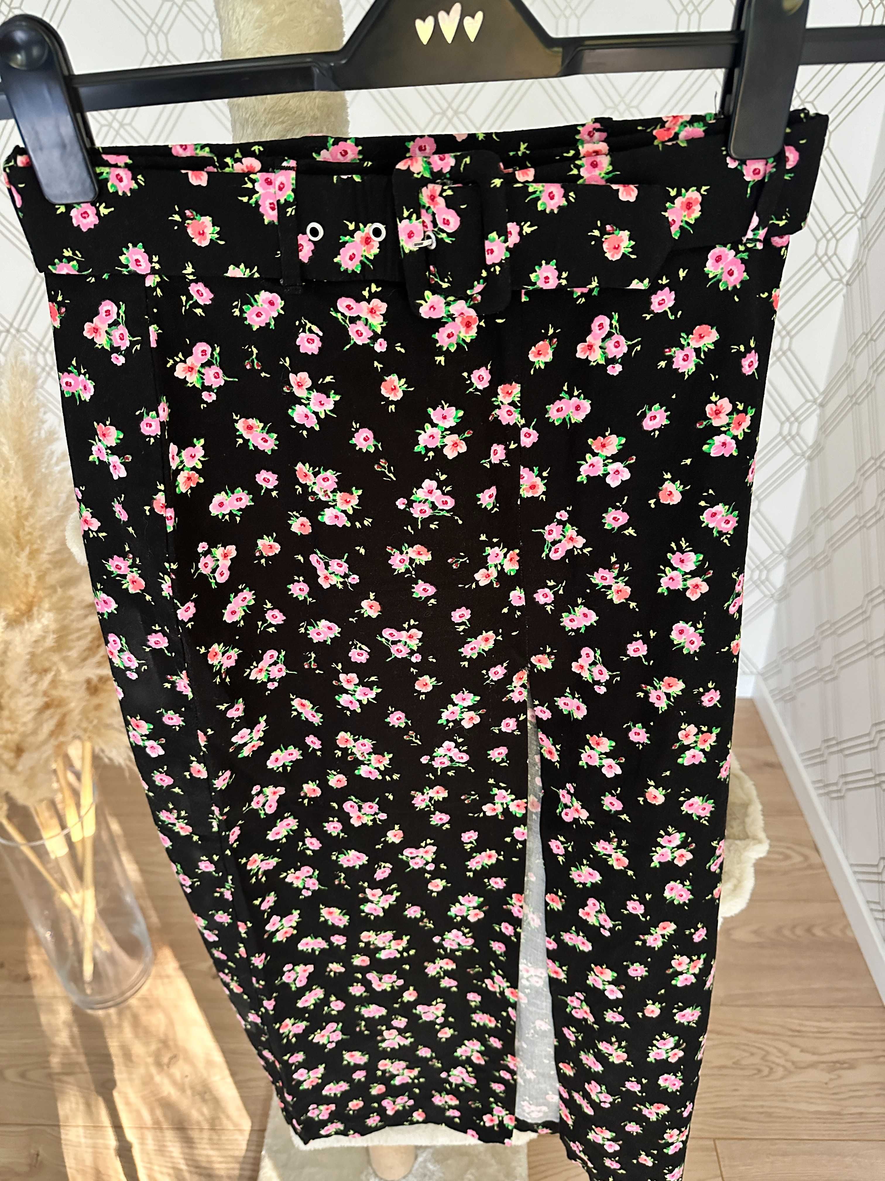 Czarny set komplet w kwiatki spódnica midi crop top gorset Zara