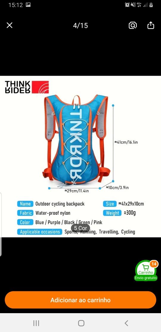 Mochila ergonômica  para desporto, bicicleta, caminhada,  etc.