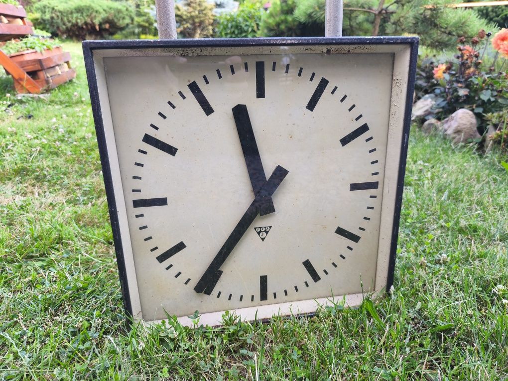 Zegar kolejowy obustronny Pragotron 43cm x 43cm UNIKAT oryginał pkp