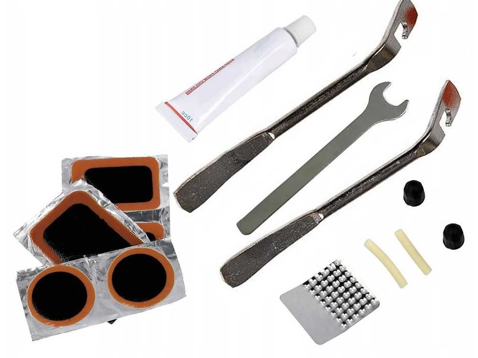 Zestaw wulkanizacyjny do dętek rowerowych naprawczy łatki z łyżkami