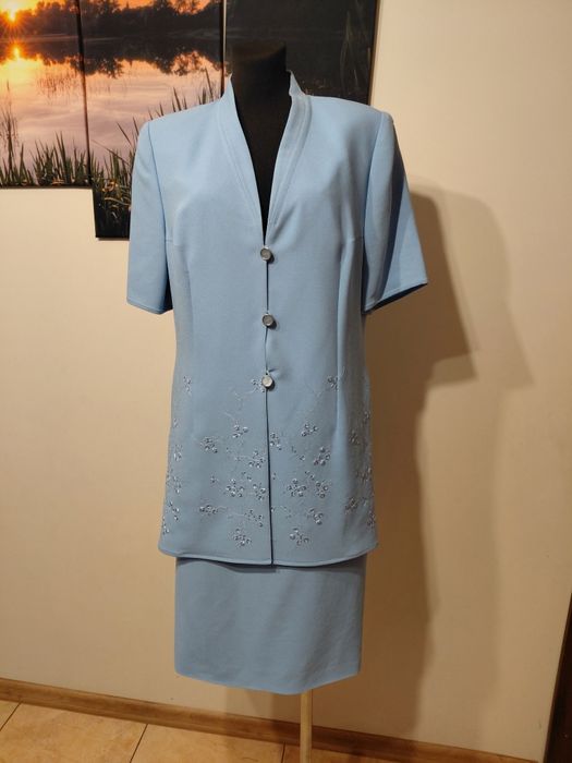 Komplet damski, żakiet dłuższy i spódnica marki Weill, rozmiar L/XL