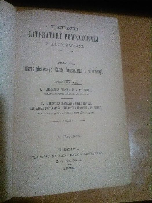 Dzieje Literatury Powszechnej z Ilustracyami,1 i 2-W-a 1891 psk