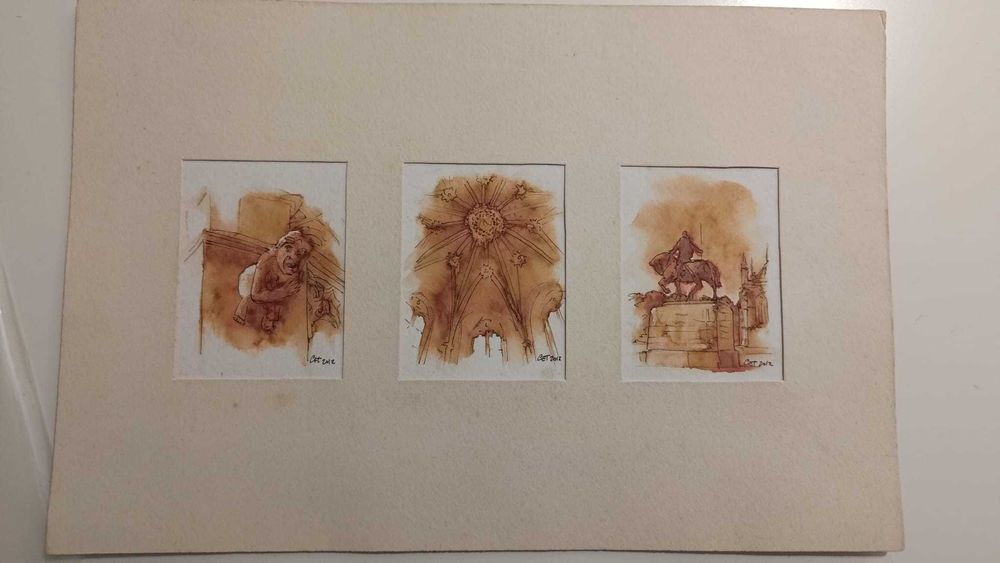 AguarelaTríptico artístico – 3 ilustrações em aguarela