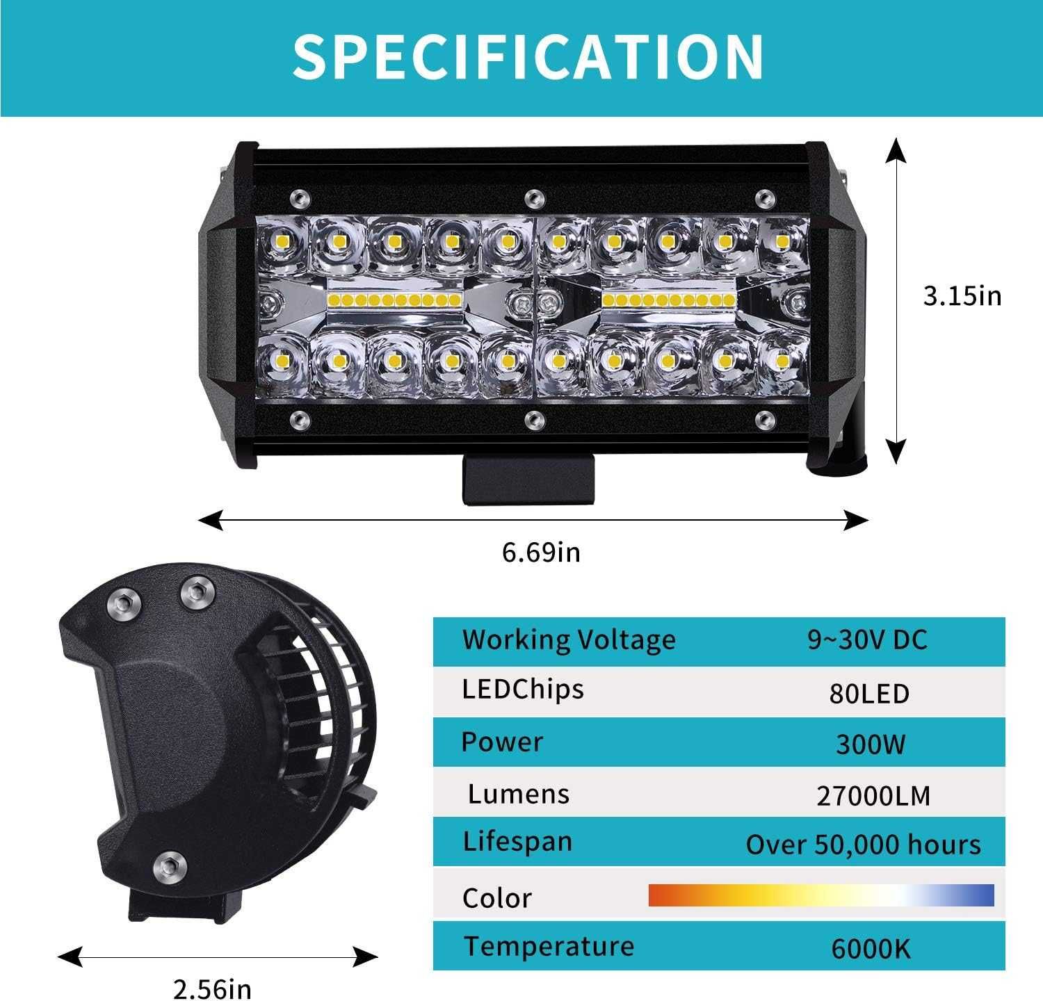 Kraumi Reflektor roboczy LED 7 cali 300 W Cree LED  27 000 lm  12 V