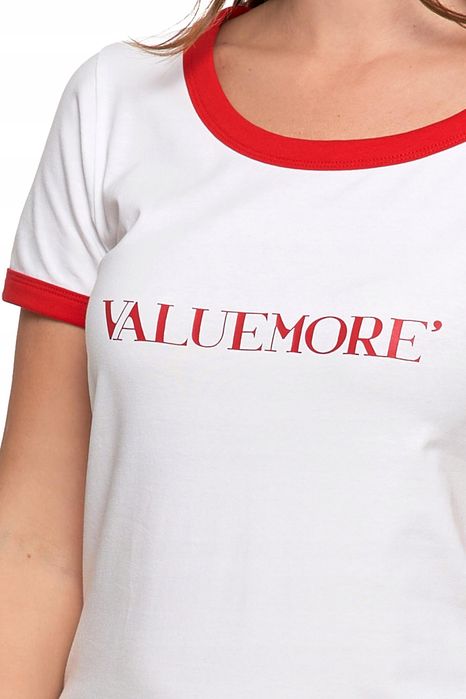 T-Shirt Koszulka Damska Bawełna Slim Napisami Biało-Czerwona Moraj Xxl
