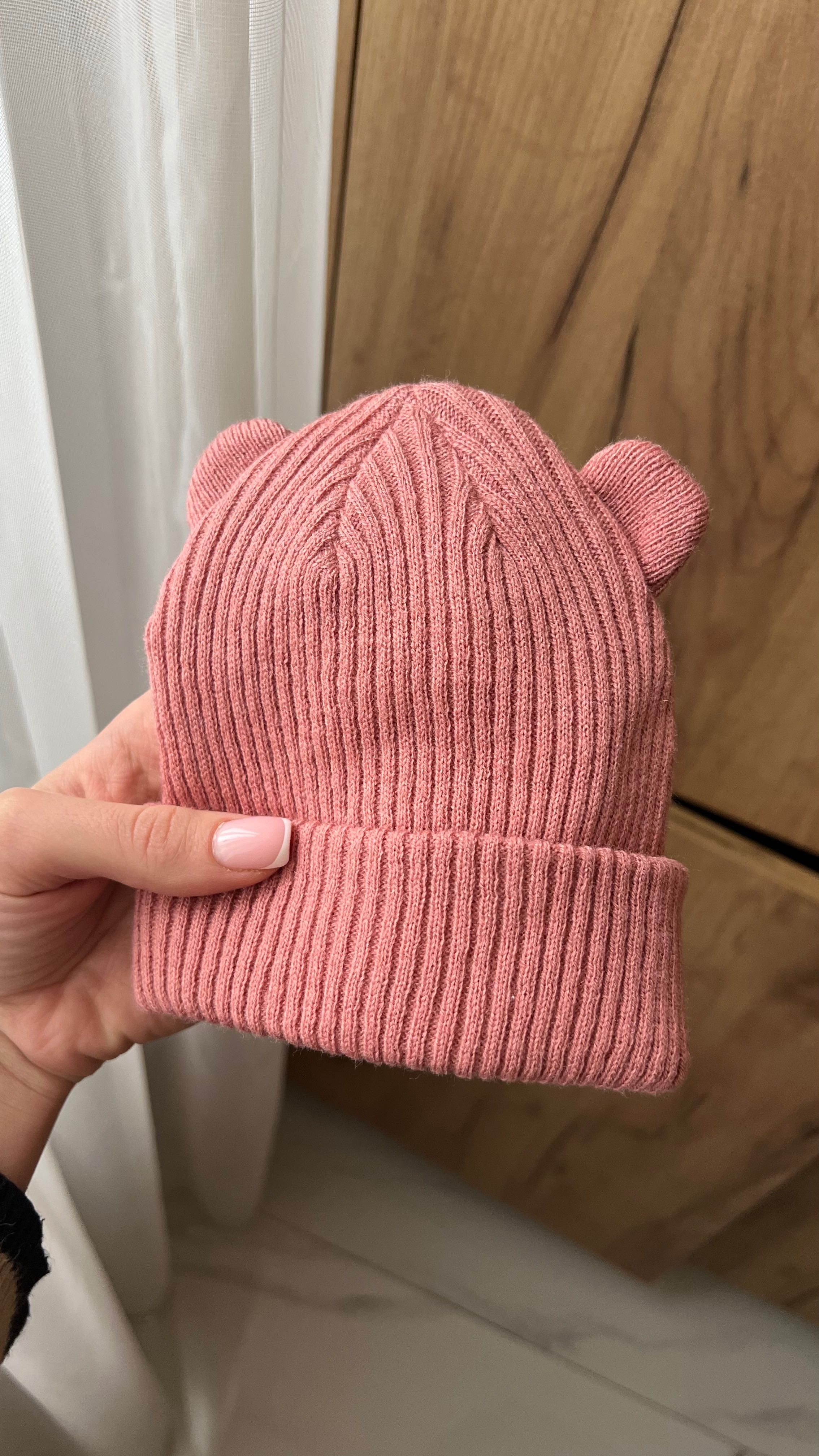 Шапочка тепла шапка для дівчинки стильна шапка рожева