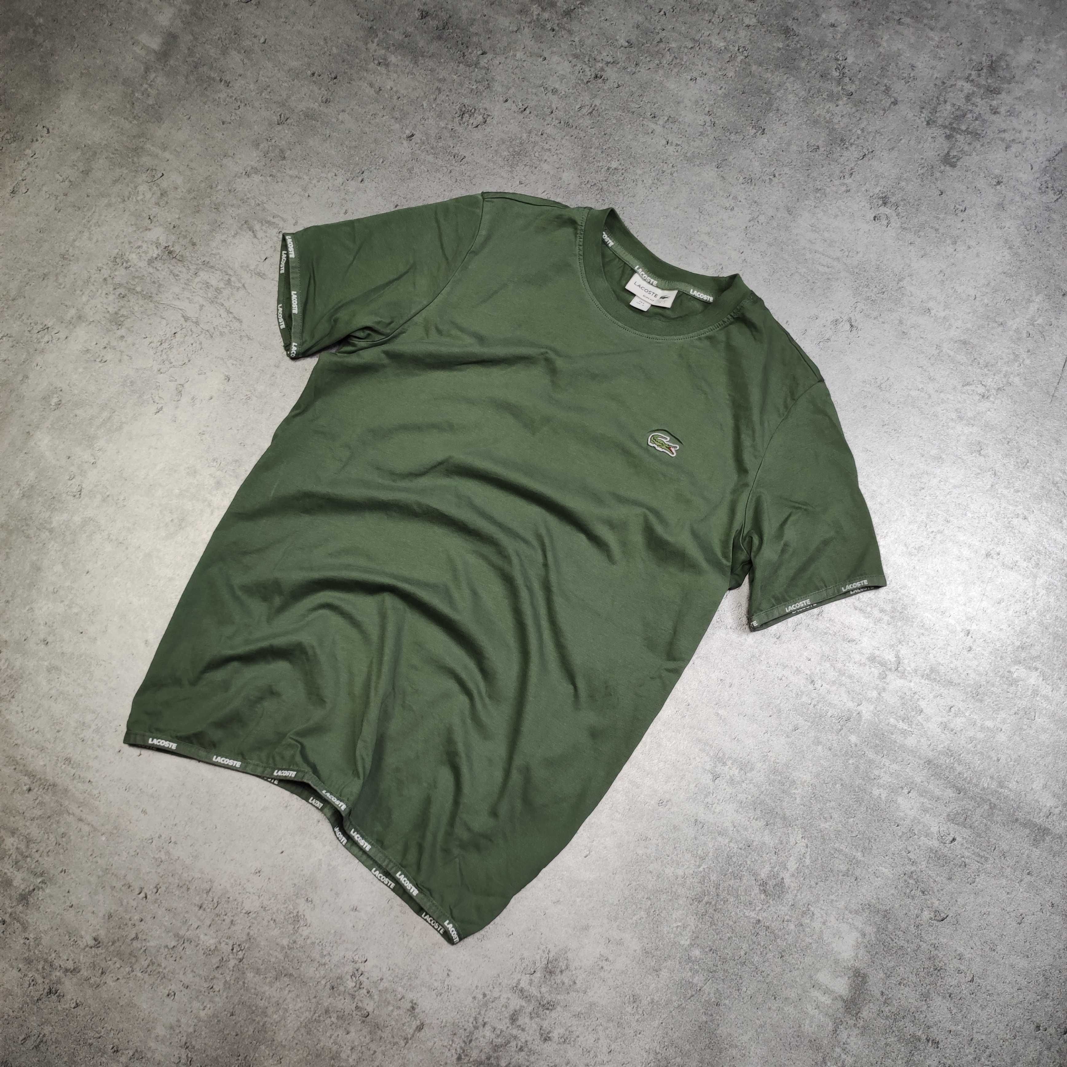 MĘSKA Koszulka PREMIUM Bawełna Logo Haft Zielona Lacoste France Casual
