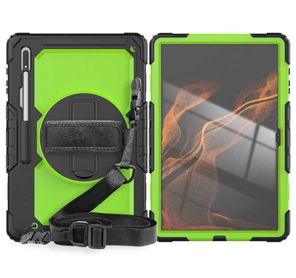 Etui 360 Tab S8 11" T870/X700/X706 z uchwytem i paskiem zielone