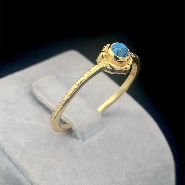 Pozłacany pierścionek srebro 925 z turkusem r.14 elegancki