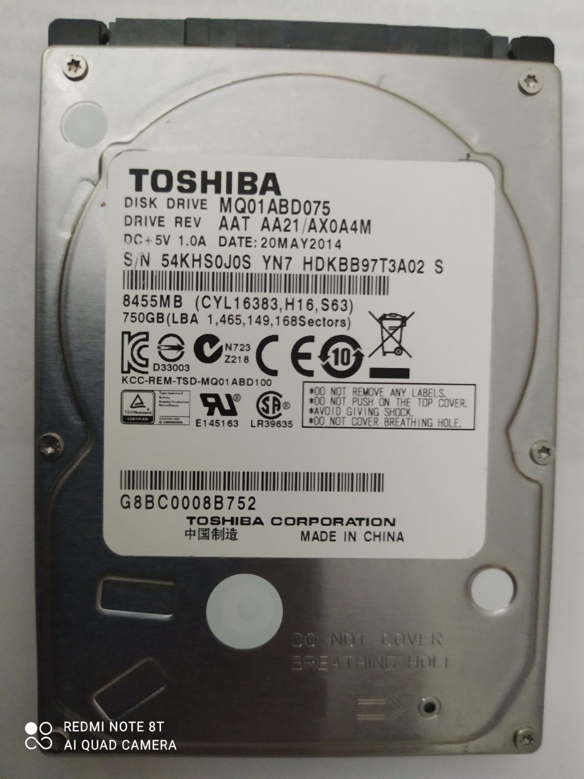Toshiba disk hdd 2,5-750 Gb