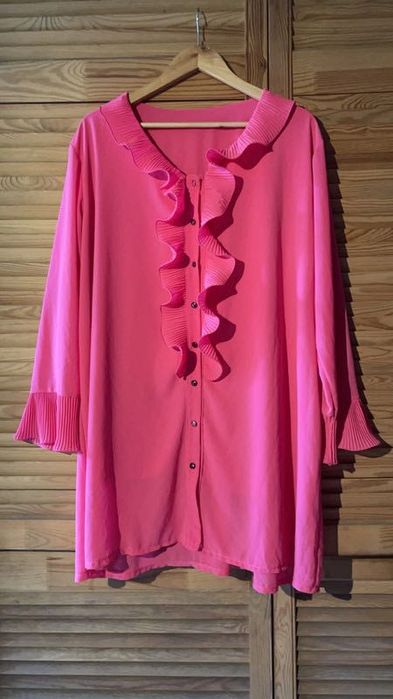 Koszula różowa Made in italy 3XL falbany transparentna długa elegancka