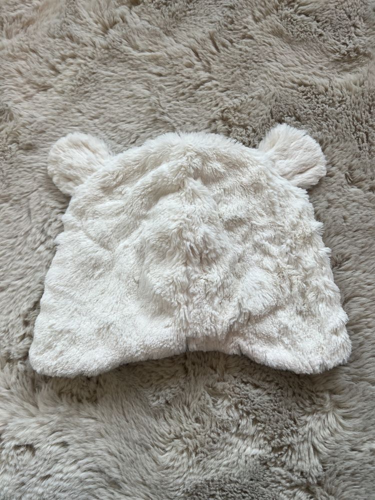 Biała czapka miś futerko z uszami H&M rozmiar 110/128