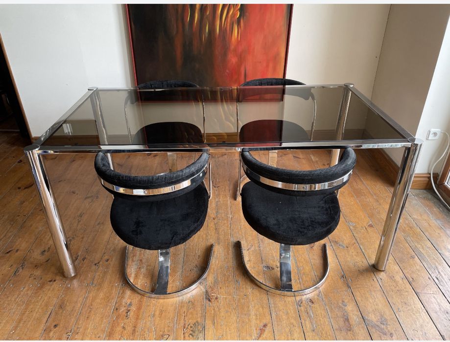 Stół do jadalni ze szklanym blatem mid century