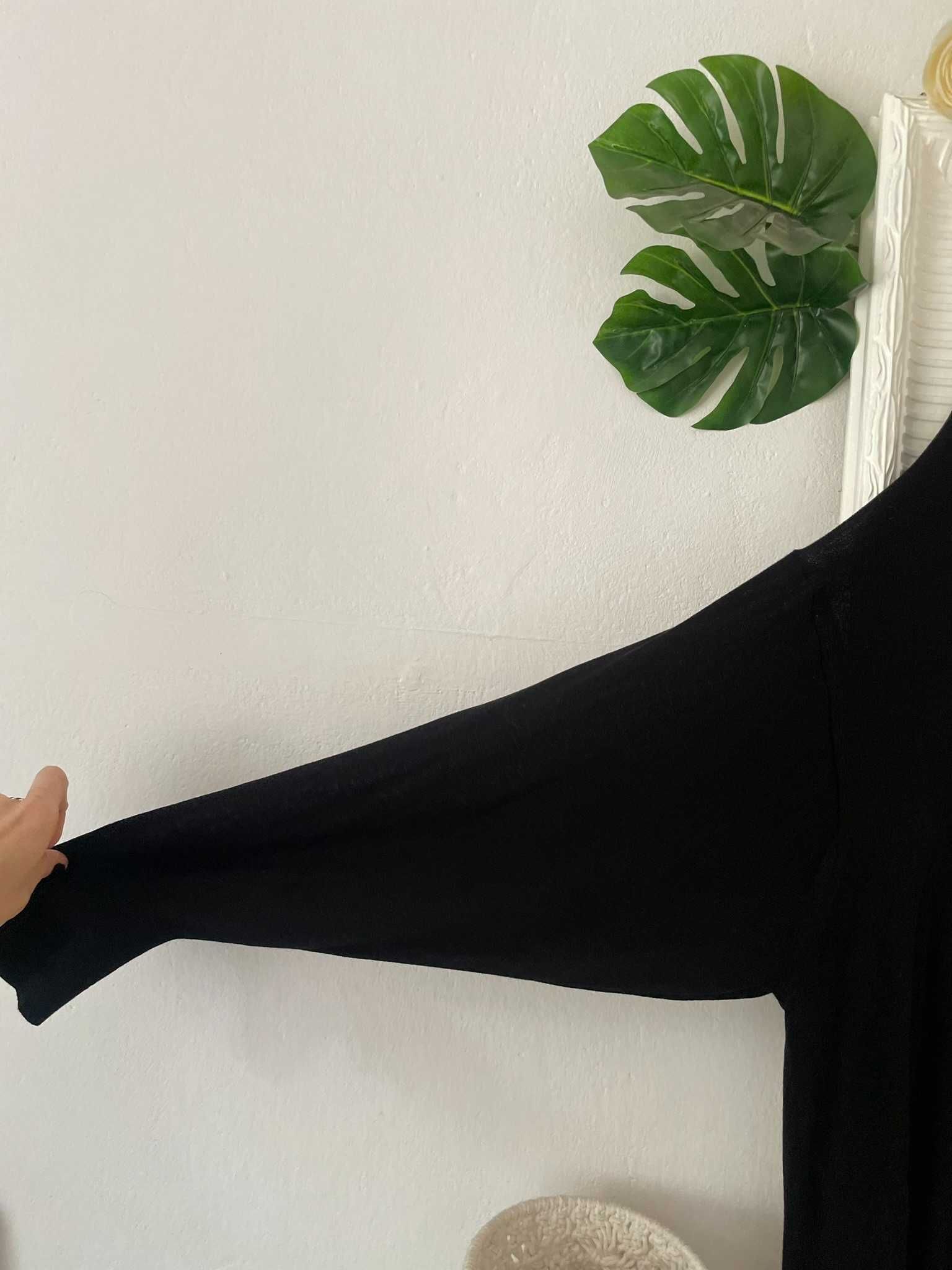 Zara kardigan czarny sweter długi cienki kieszenie wiskoza S 36 M 38