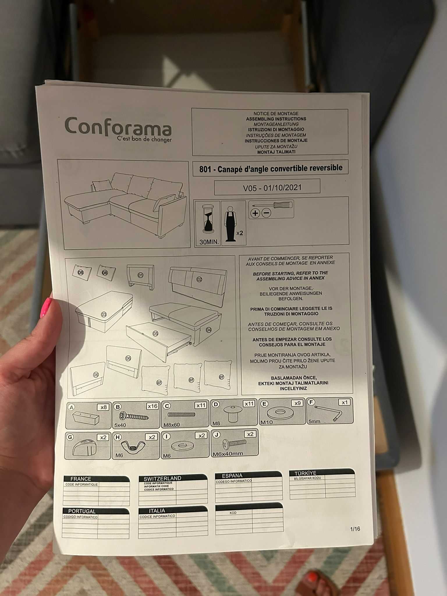 Sofa Cama Chaise Longue Cinzento com Arrumação Conforama