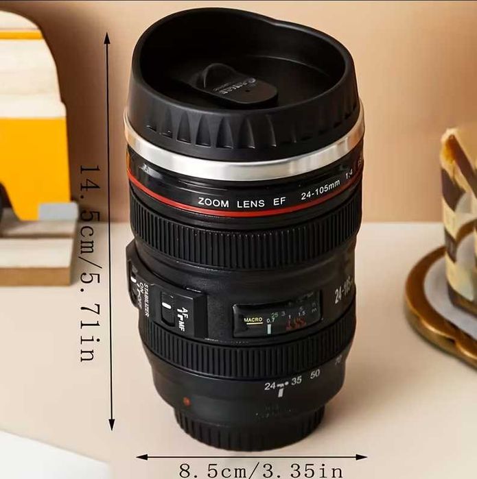 Caneca de Aço Inoxidável 400ml - Térmica com Design de Lente de Câmera