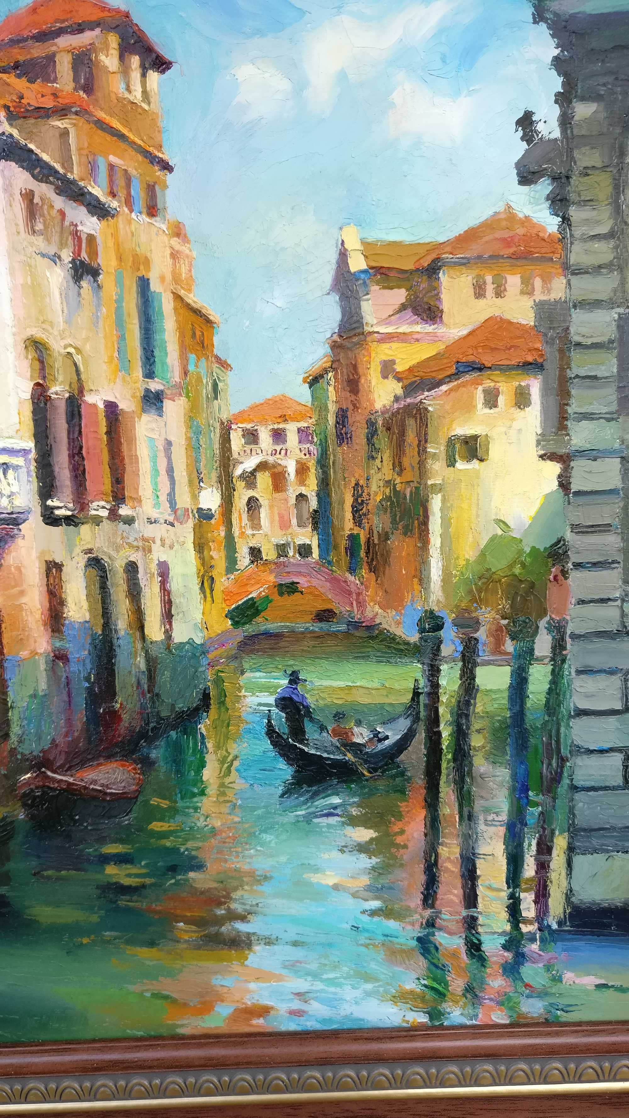 Картина "Канал в Венеции", масло, мастихин, 21Х32 см +рама