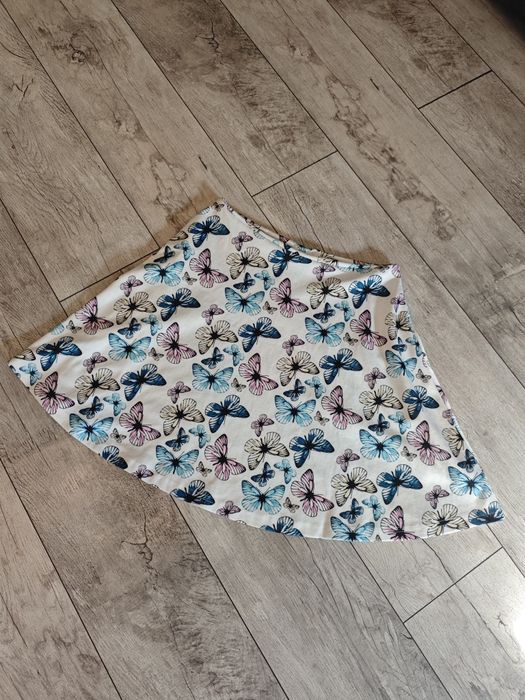 Spódnica motylki biała rozkloszowana niebieskie motyle butterfly skate