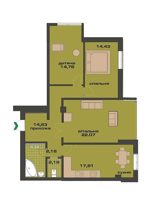 3-кімнатна 89,1 м² + комора в подарунок в зданому будинку