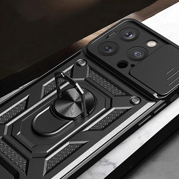 Pancerne etui z podstawką i osłoną aparatu do iPhone 15 Pro Max Hybrid