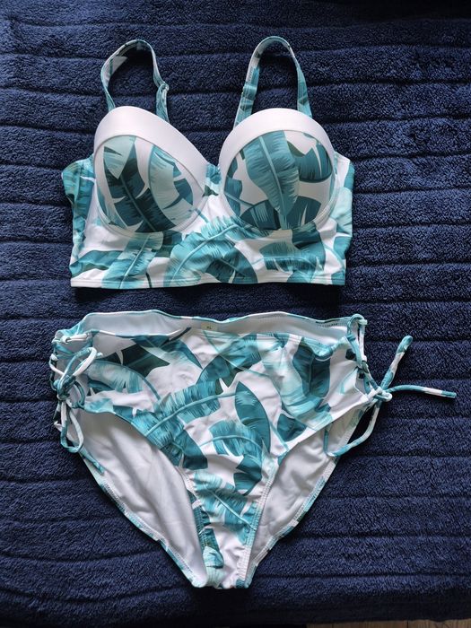 Pelie Dwuczęściowy strój kąpielowy z wysokim stanem biało-zielony