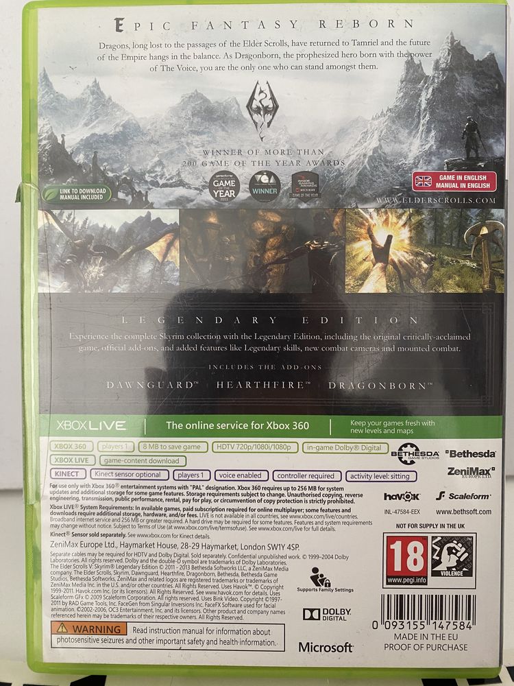 Skyrim Legendary Edition Xbox 360 Gwarancja