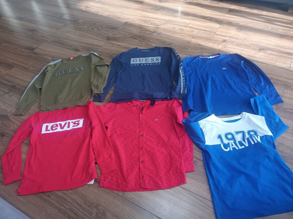 Markowy zestaw: koszula, sweter i 3 bluzki na chłopca 140