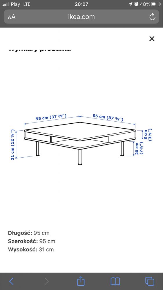 Stolik kawowy Ikea Tofteryd wraz z szybą ochronną wyciętą  na wymiar.