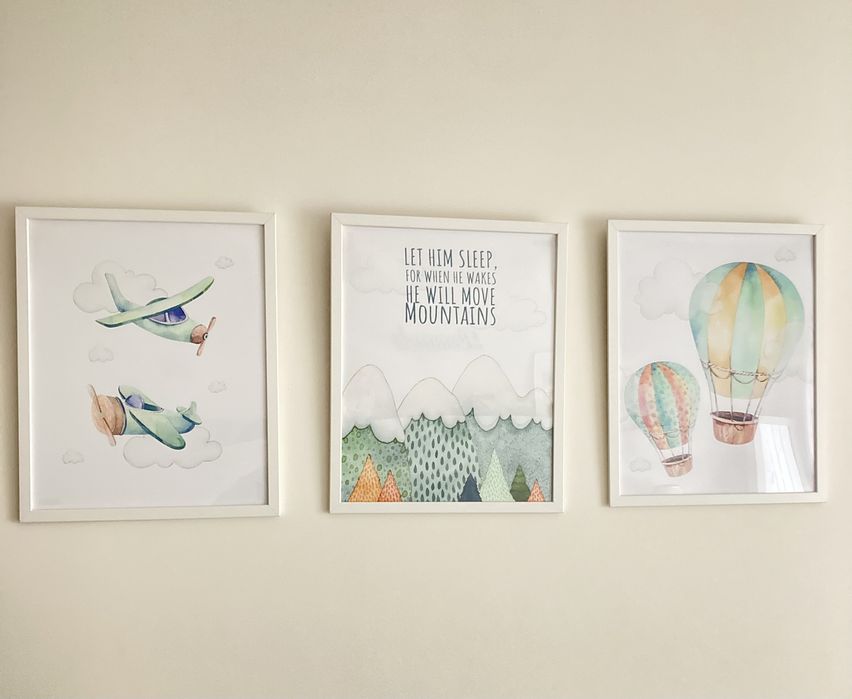 Conjunto de 3 quadros aguarela