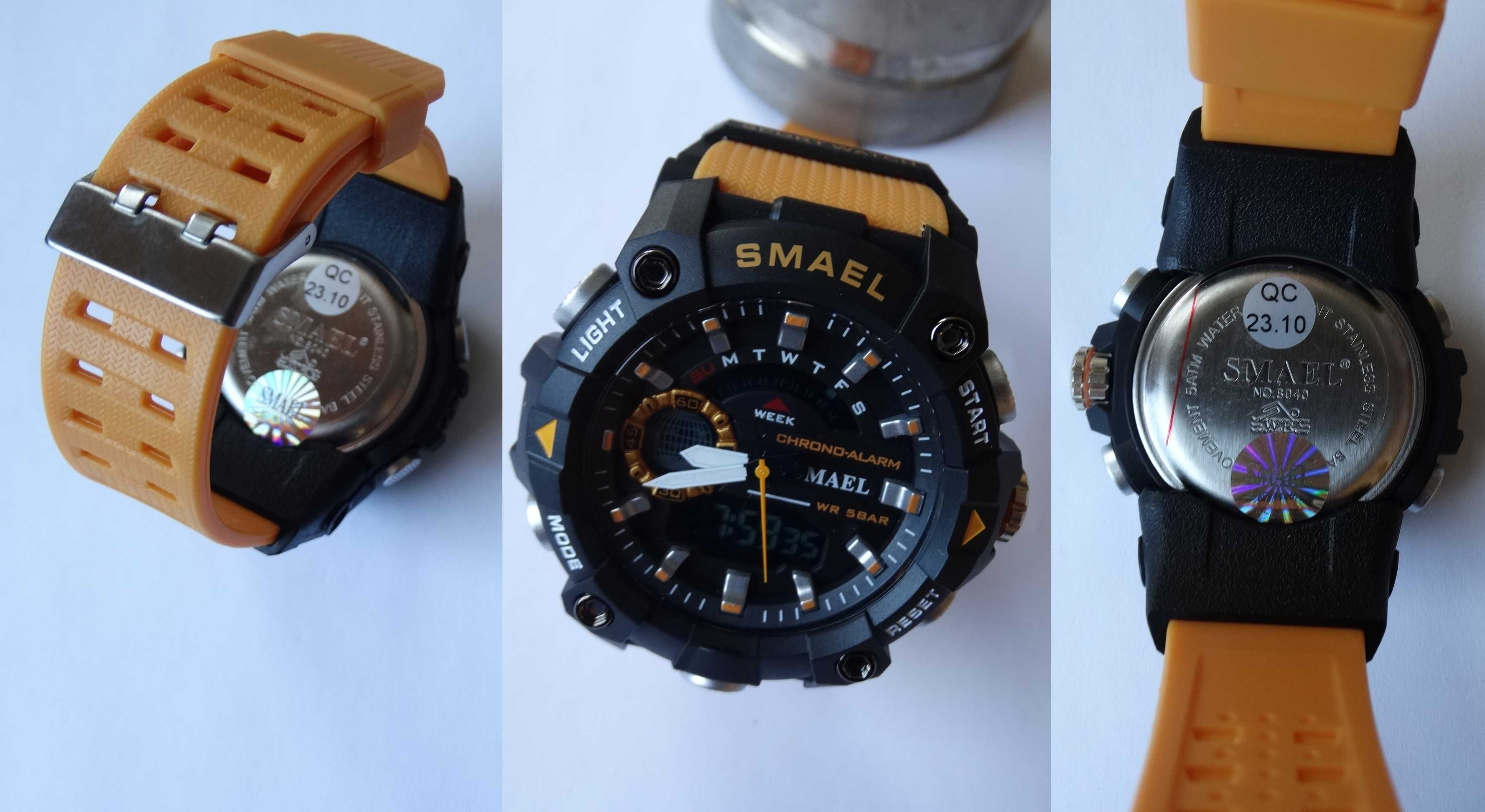 Militarny Zegarek męski Smael pomrańczowy pasek elektroniczny cyfrowy
