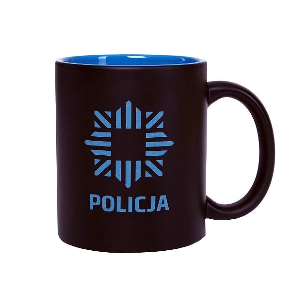 Kubek POLICJA 300 ml czarny z niebieskim wnętrzem KNO997