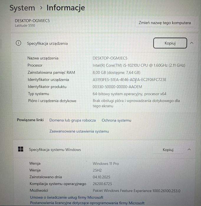 Laptop Dell Latitude 5510 i5 10gen 8GB RAM 256 SSD + mocny zasilacz