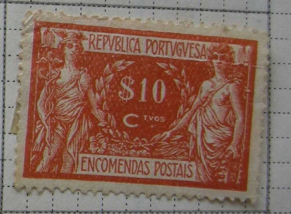 Filatelia selo Portugal Encomendas Postais Comércio Indústria 1922 10$