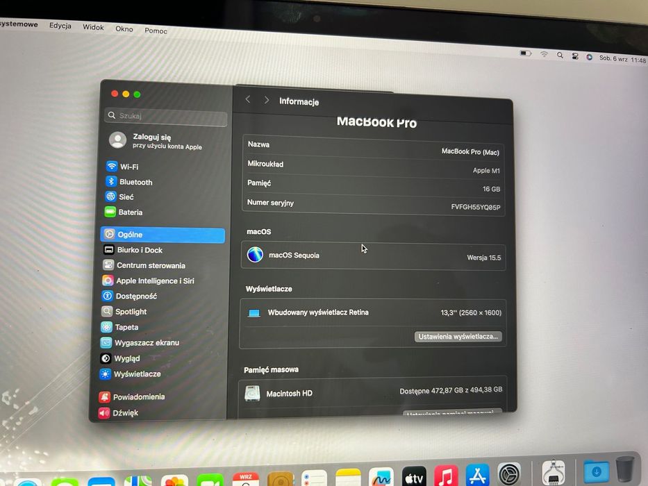 Apple MacBook Pro A2338 | Apple M1 | 16 GB RAM 512 GB SSD Uszkodzony!