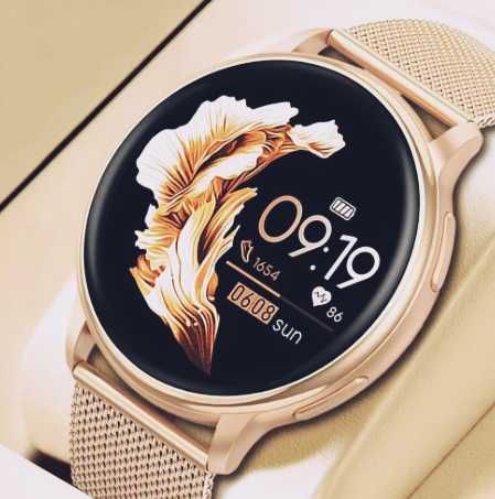 Elegancki damski smartwatch + złota i beżowa bransoleta. OKAZJA!