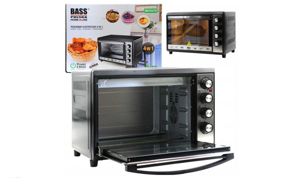 DUŻY 48 L Piekarnik Elektryczny z Rożnem, Grillem i Suszarką BASS
